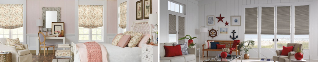 2 photos of window treatments over windows