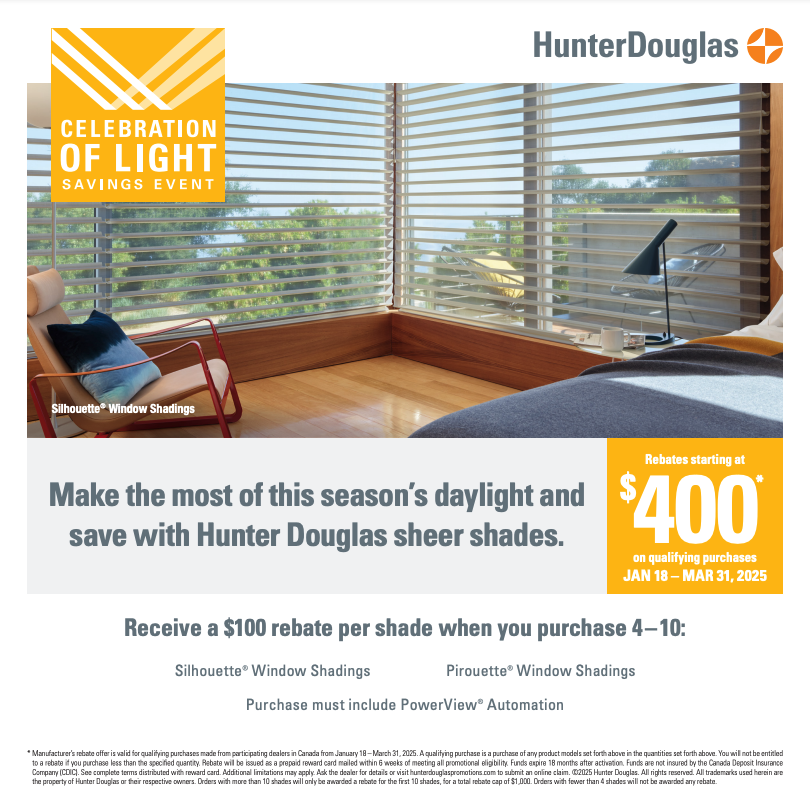 Q1 Promo - Make the Most of this season's daylight and save with Hunter Douglas sheer shades